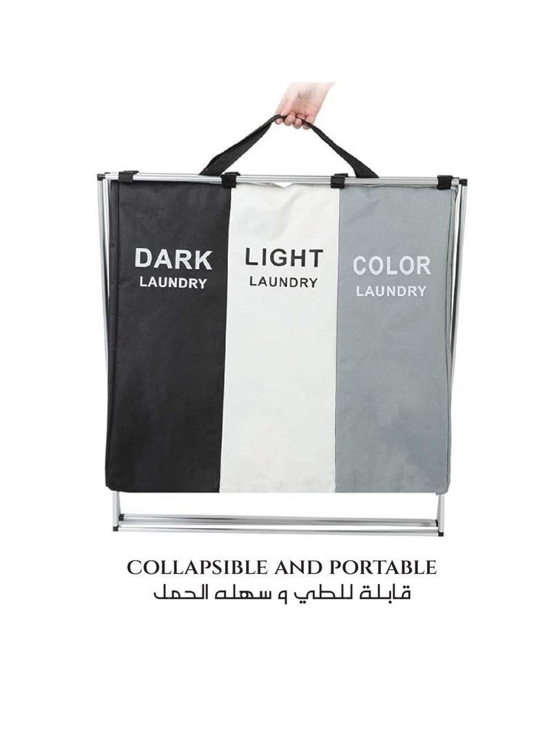 REST Large Laundry Basket Bags Foldable 3-Section Laundry Hamper Portable Dirty Clothes Bag Sorter with Handle for Bathroom Bedroom Home multi color - Image 4